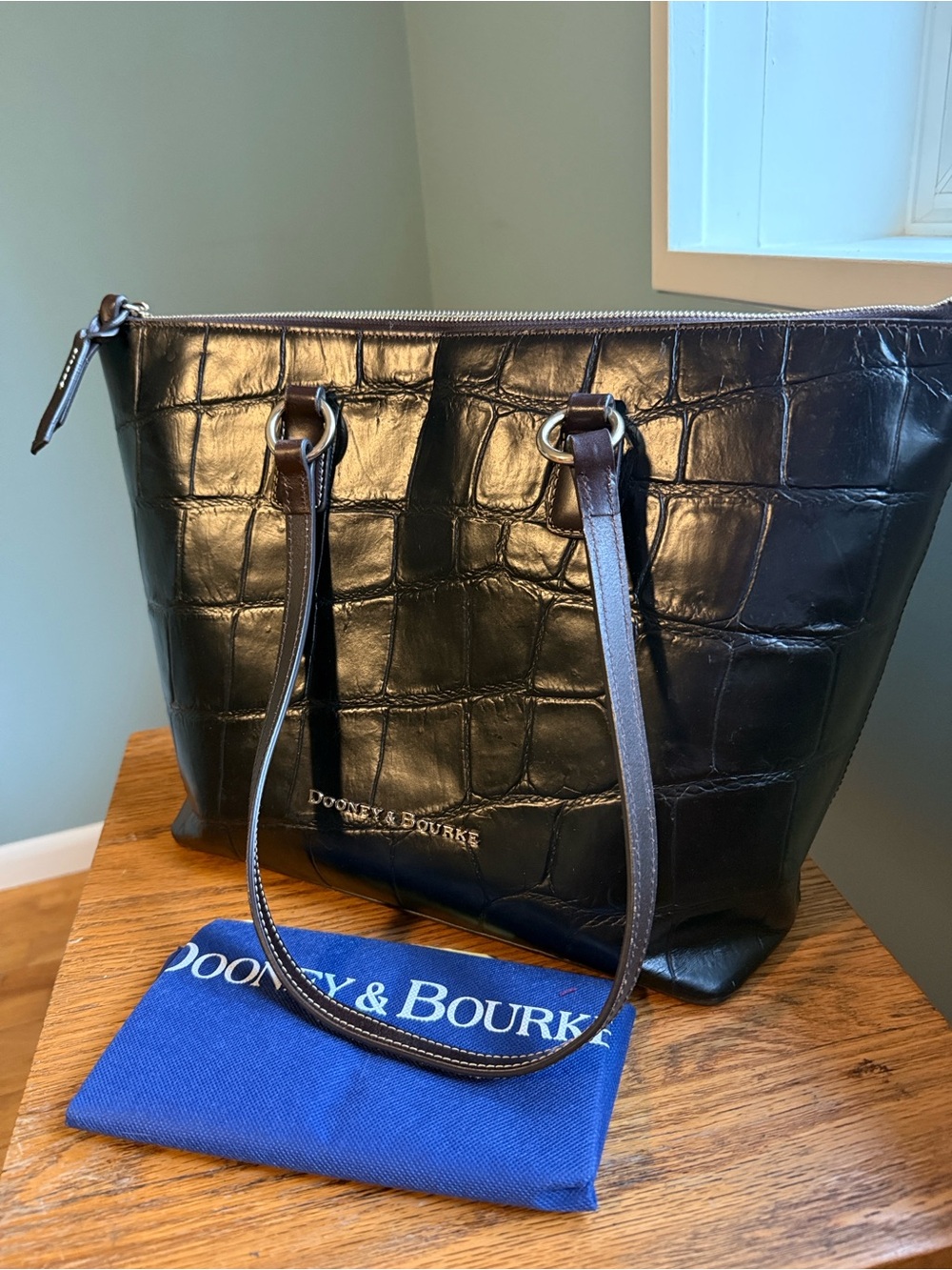 Dooney & Bourke Large Dennison Dark Brown Croc-Embossed Tote